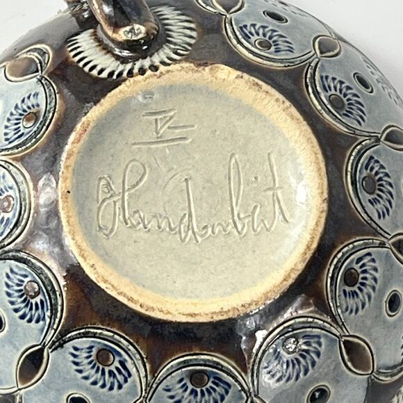 German Blue Flower Coffee Cup Signed Pottery Vtg Unique 1.5" Tea Wine Handarbeit - Picture 8 of 12